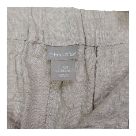 Chicos Natural Linen Slim Leg Pants Beige 3.5R Mid-Rise Tapered Ankle 26" Inseam - Picture 14 of 16